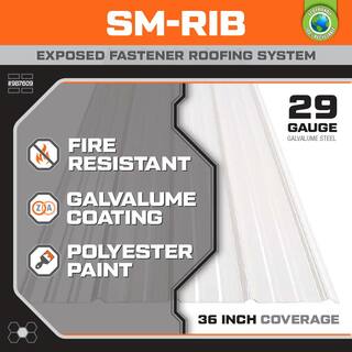 Gibraltar Building Products 8 ft. SM-Rib Galvalume Steel 29-Gauge RoofSiding Panel in White 987609