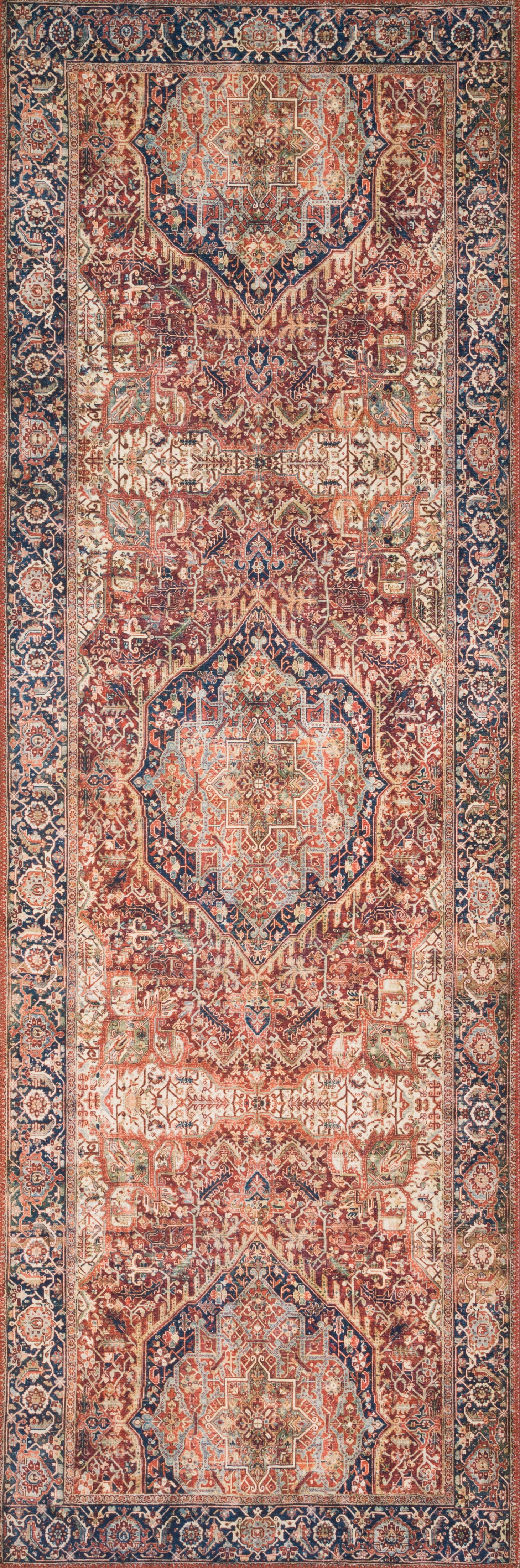 Loloi II Layla Printed Oriental Distressed Red / Navy Area Rug