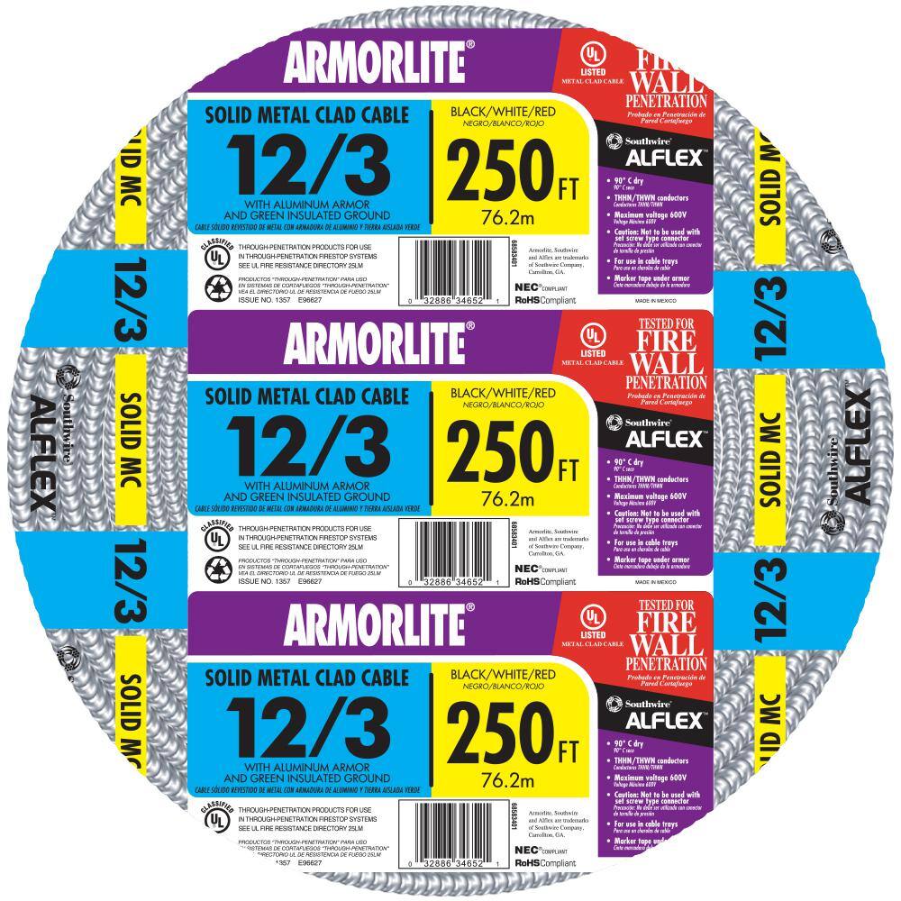 Southwire 123 x 250 ft. Solid CU MC (Metal Clad) Armorlite Cable 68583401