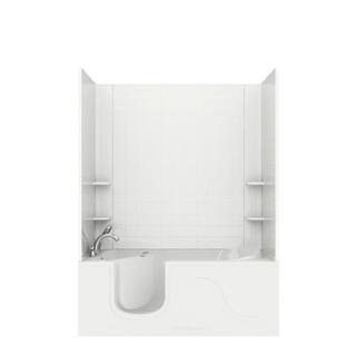 NOVA Heated 5 ft. Walk-in Non-Whirlpool Bathtub with 4 in. Tile Easy Up Adhesive Wall Surround in White HSI3060LWSCE