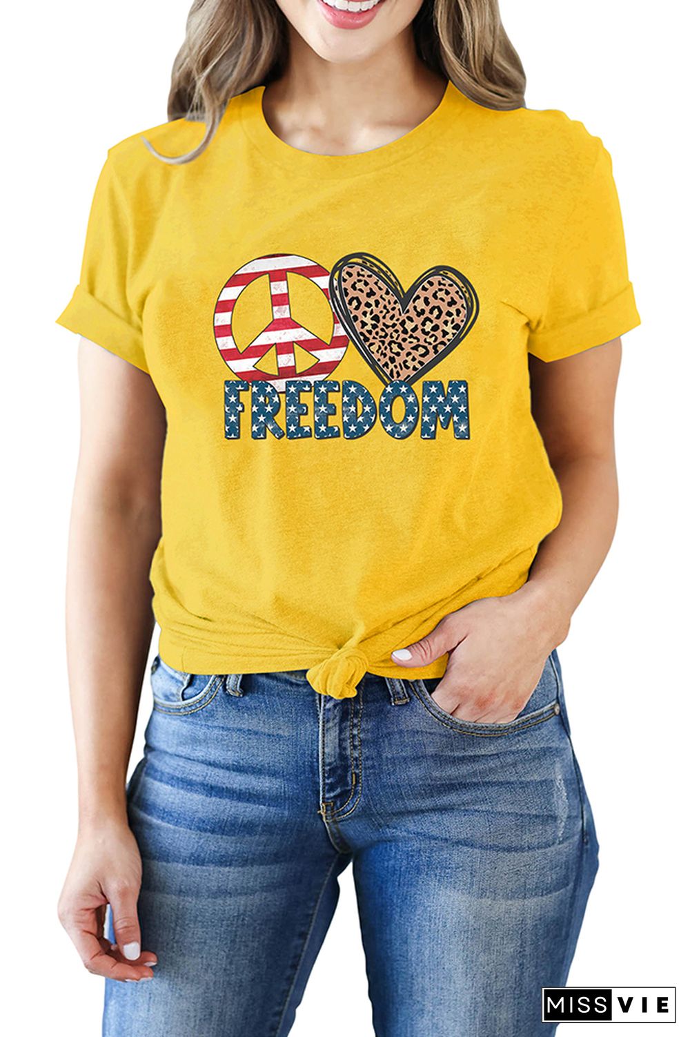 Peace Love Freedom Print Short Sleeve Graphic Tee Wholesale