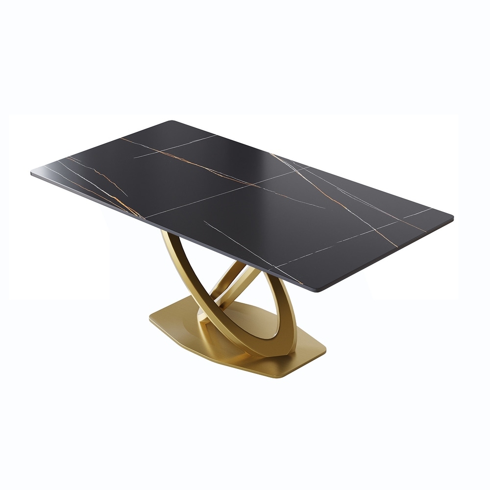 Modern Marble Dining Table with Gold Geometric Base