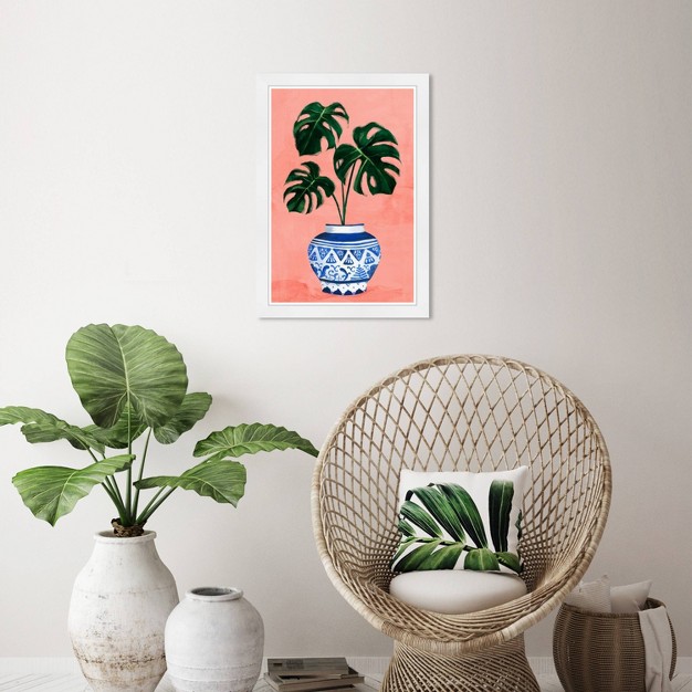 X 19 quot Chinoiserie Monstera Floral And Botanical Framed Wall Art Pink Wynwood Studio