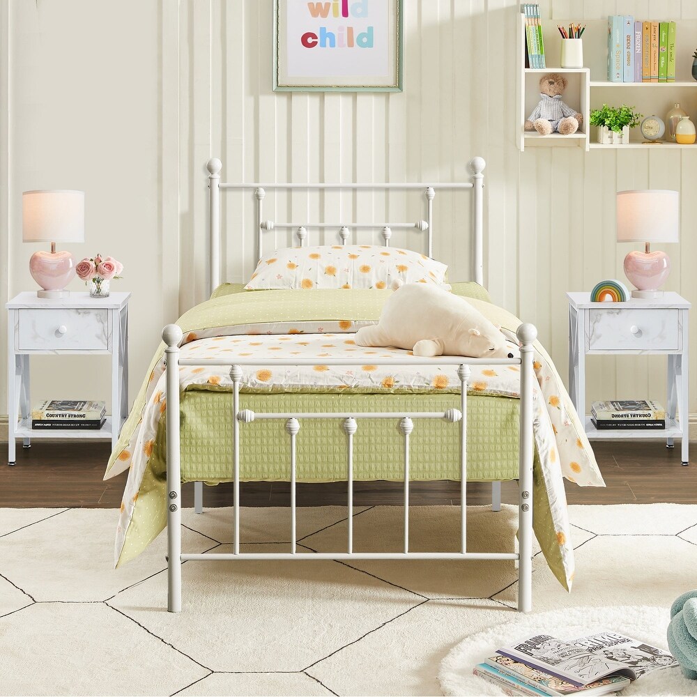 White Platform Bed Frame With Headboard  Twin/ Full/Queen Size Bed