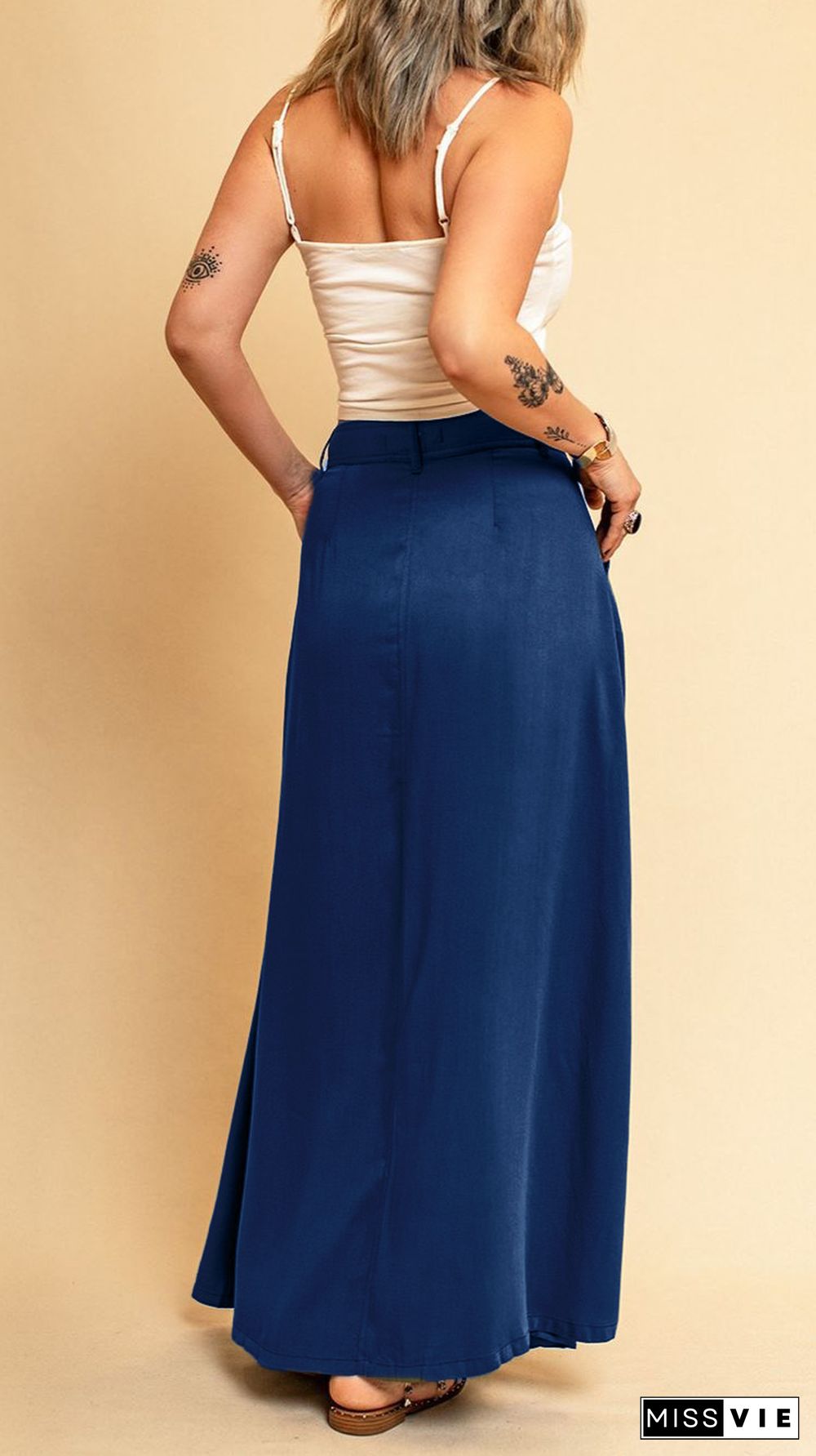 Plain Snap Button Long Length Suede Skirts