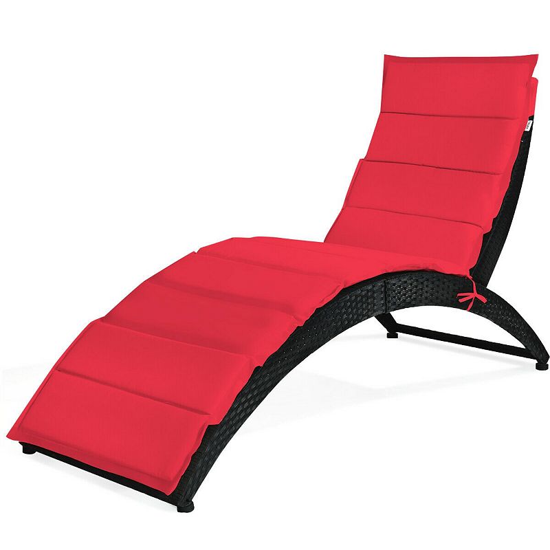 Folding Patio Rattan Portable Lounge Chair Chaise with Cushion