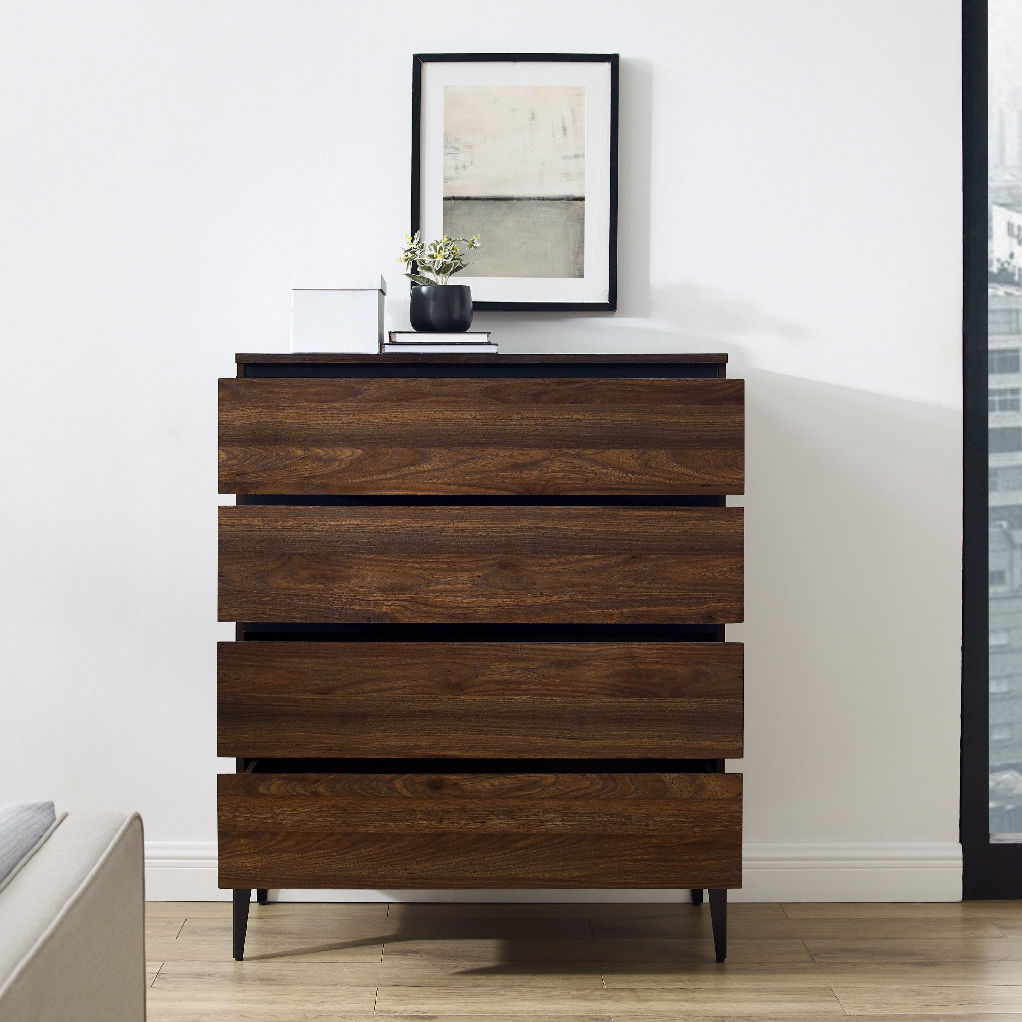 Manor Park Urban Industrial 4 Drawer Vertical Dresser, Dark Walnut