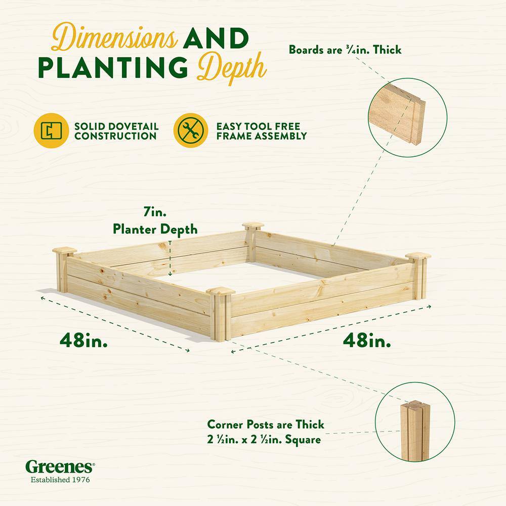 Greenes Fence 4 ft. x 4 ft. x 7 in. Original Pine Raised Garden Bed RCP4C4