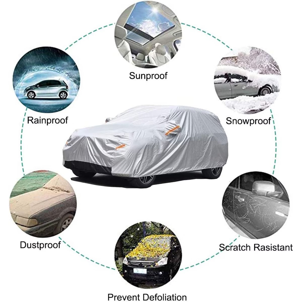 KouKou SUV Car Cover Custom Fit Kia Telluride from 2016 to 2022， Oxford Full Exterior Cover Waterproof All Weather， Silver