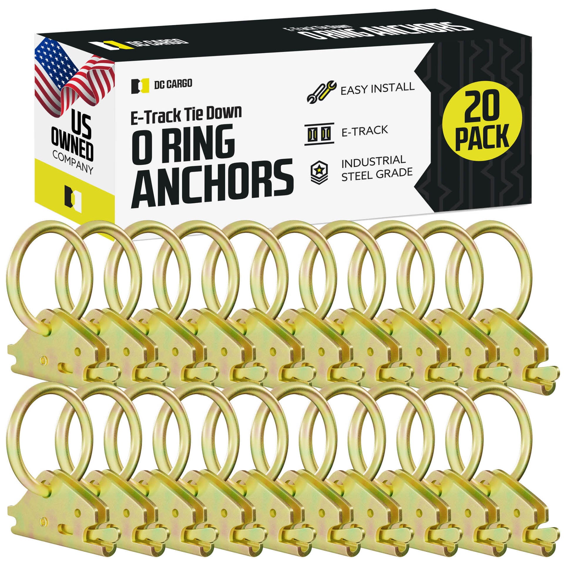 DC Cargo Heavy-Duty Steel E-Track O-Ring (Pack of 20) Etrack Accessories Tie-Down Anchors for E-Track Tie-Down System - E-Track Accessories to Secure Cargo in Enclosed/Flatbed Trailers, Trucks