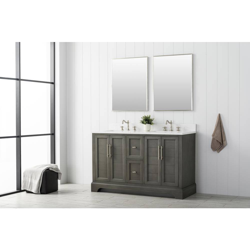 Vanity Art Chambery 54 in. W x 22 in. D x 34.5 in. H Bathroom Vanity in Silver Grey with Engineered Marble Top VA5054-SG