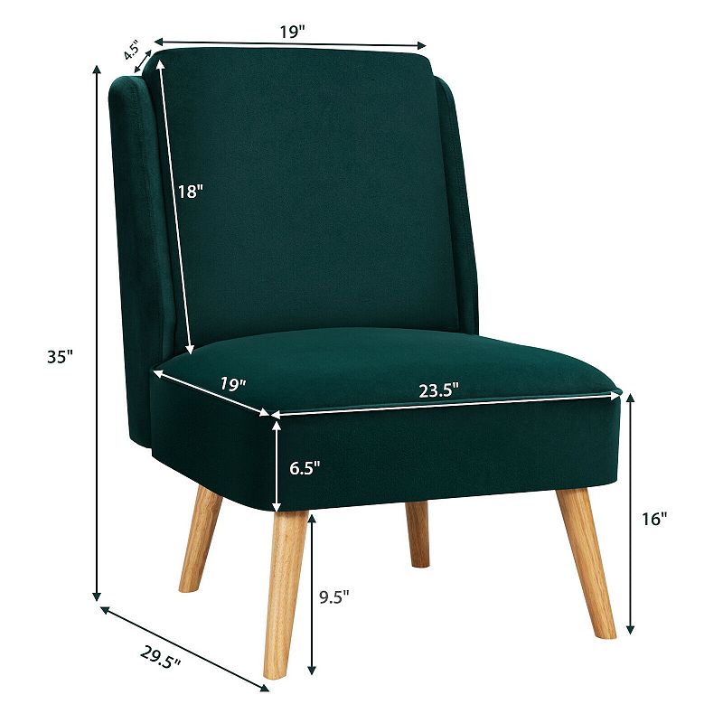 Velvet Accent Armless Side Chair with Rubber Wood Legs for Bedroom