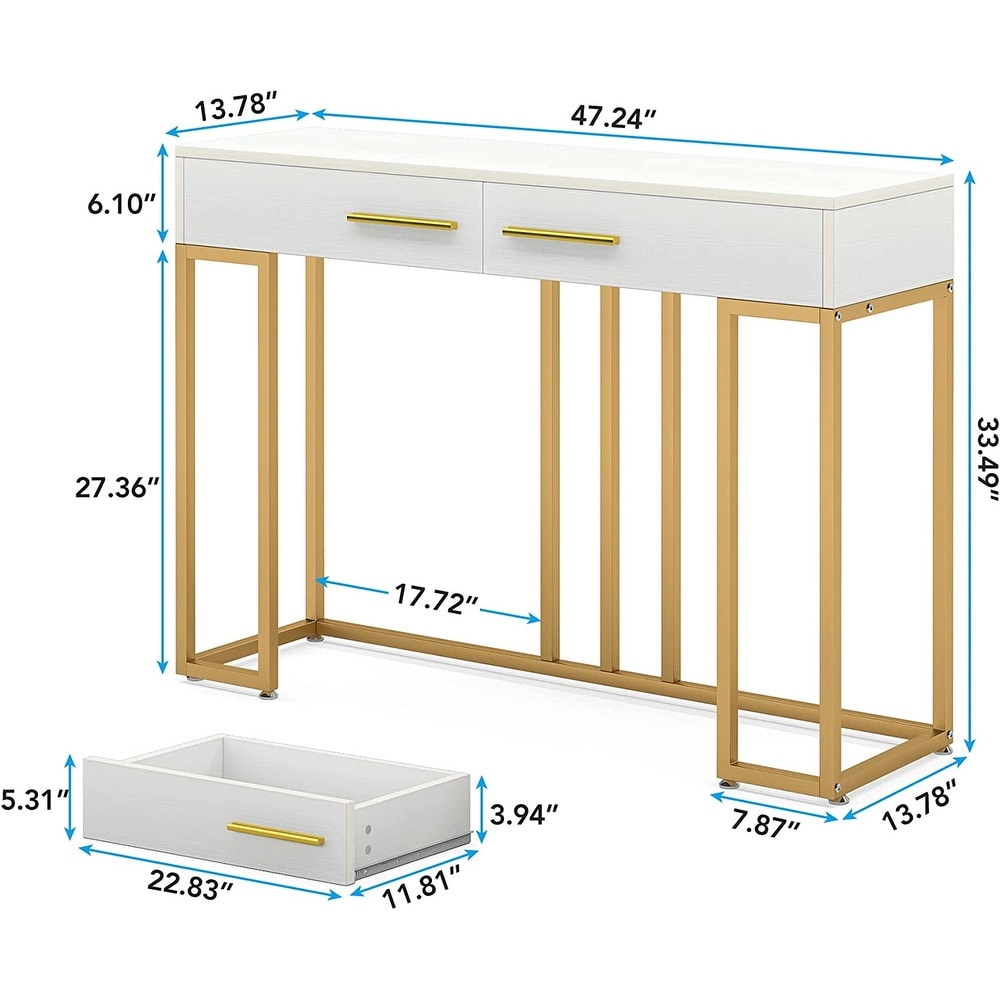 2 Drawer Console Table  White and Gold Sofa Table for Living Room   13.78\