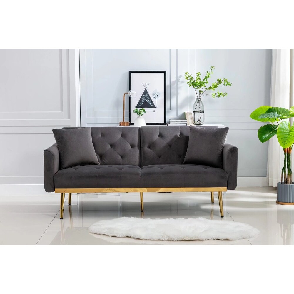 Morden Fort Glam Velvet Upholstered 3 position Convertible Futon Sofa