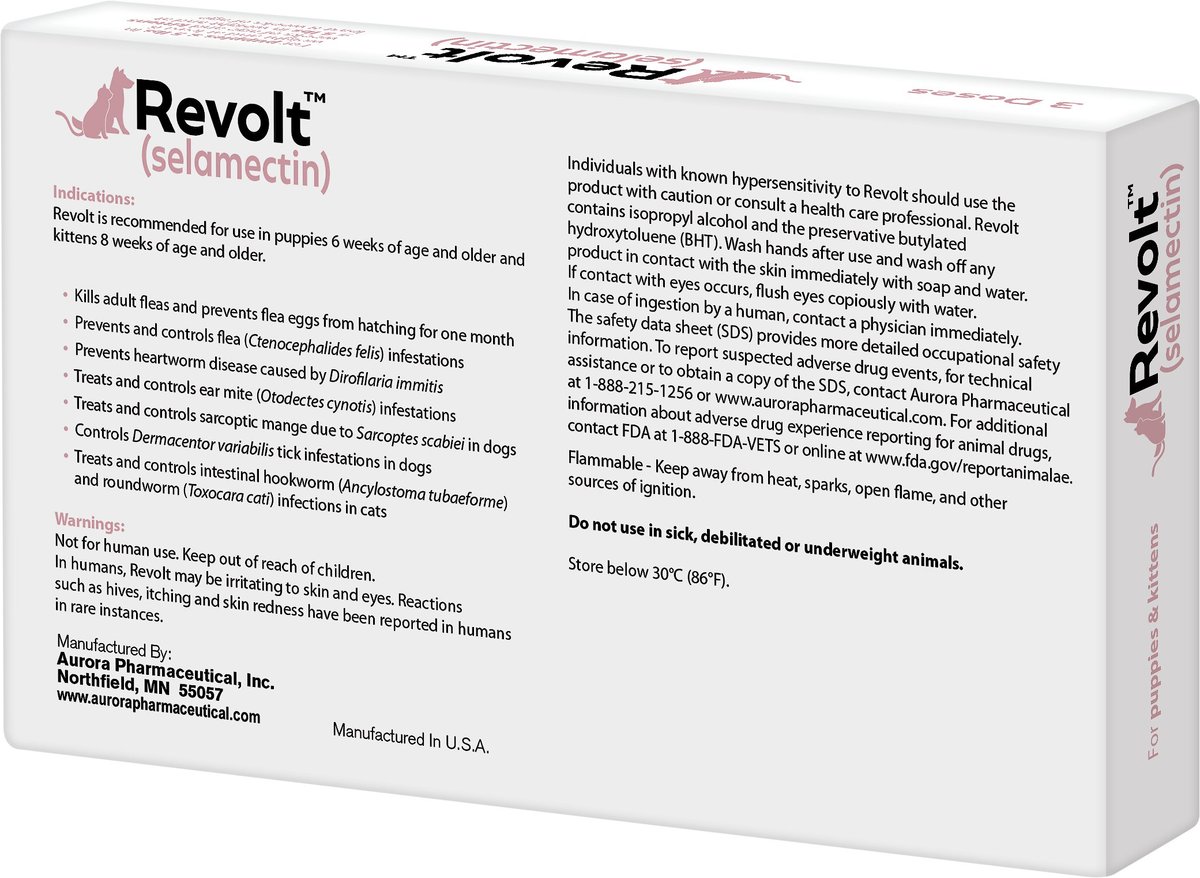 Revolt Topical Solution for Puppies and Kittens， 0-5 lbs， (Rose Box)