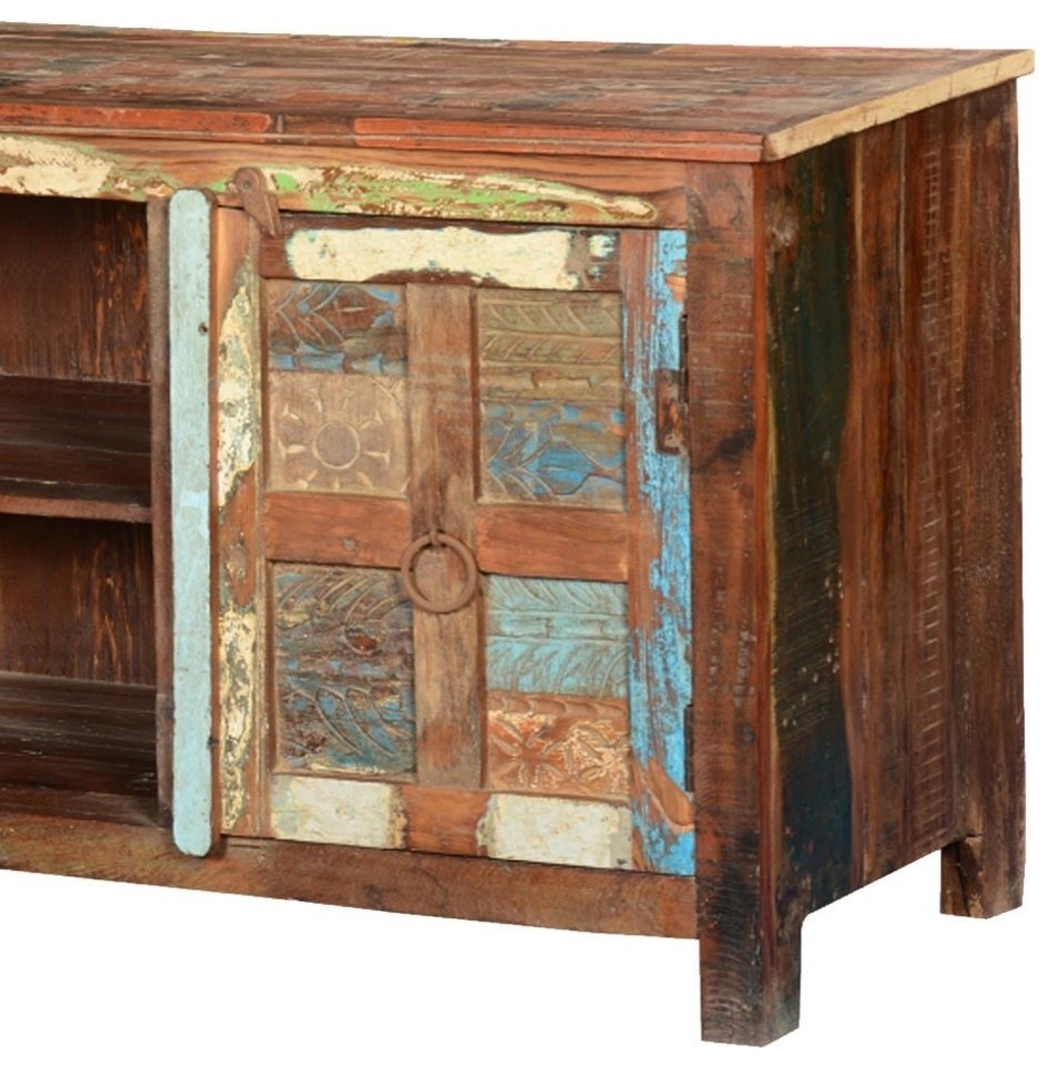 Frontier Rustic Hand Carved Reclaimed Wood TV Console Media Cabinet   Farmhouse   Entertainment Centers And Tv Stands   by Sierra Living Concepts Inc  Houzz