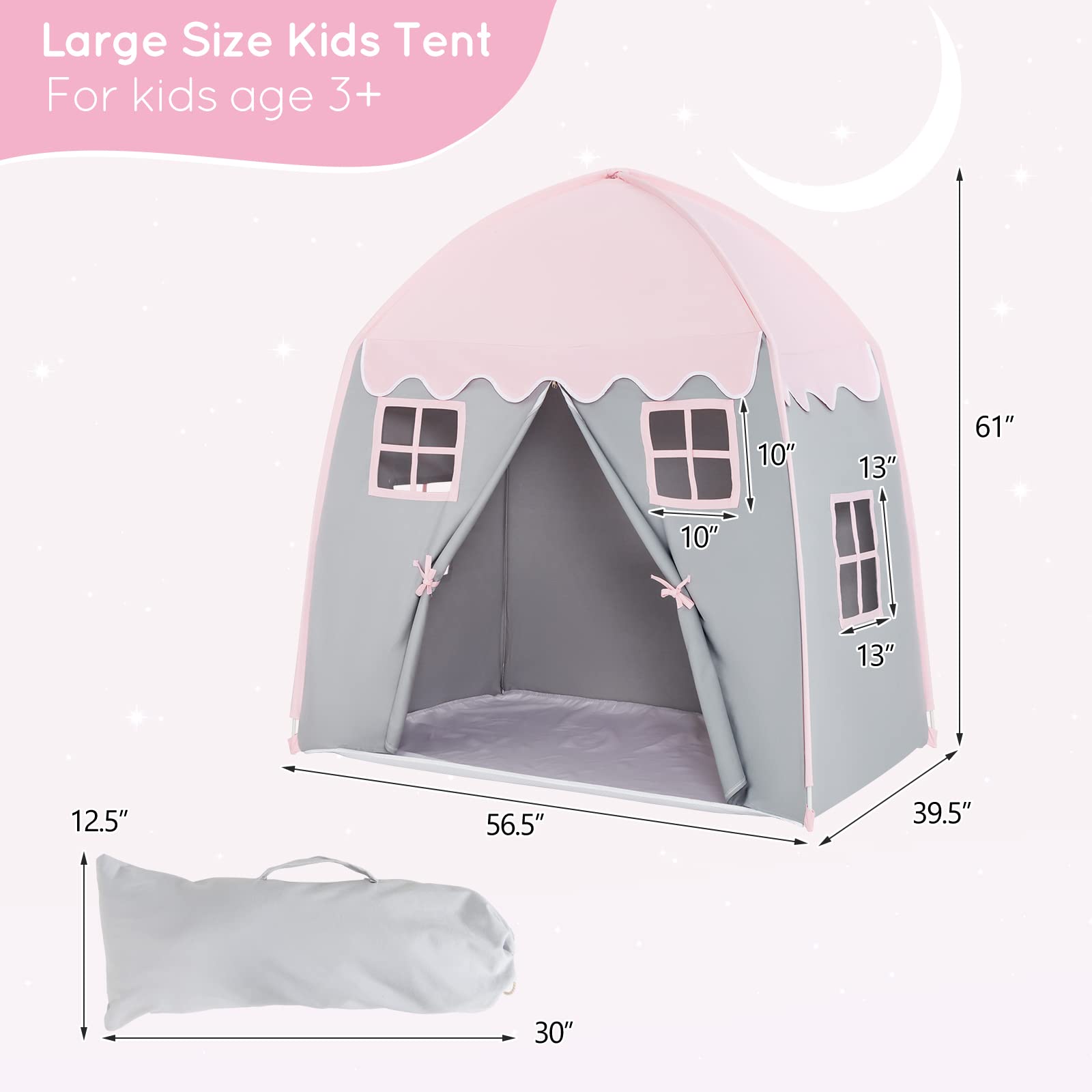 Costzon Kids Play Tent, Large Spacious Cotton Canvas Playhouse with Non-Slip Cloth