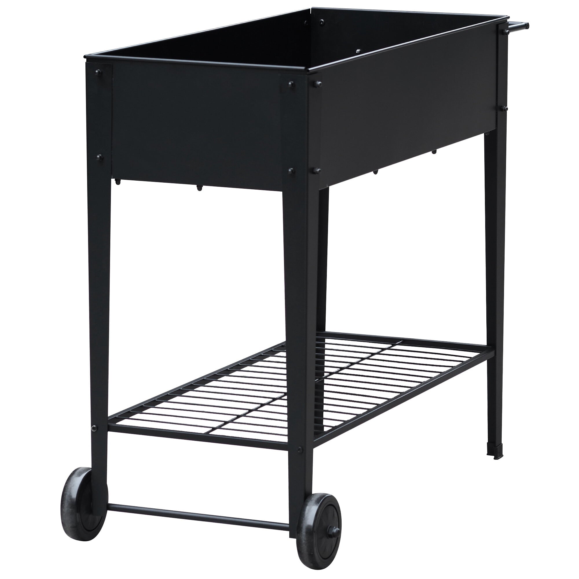 HomGarden Mobile Raised Garden Bed, Elevated Steel Planter Box W/ Storage Shelf & Handlebar