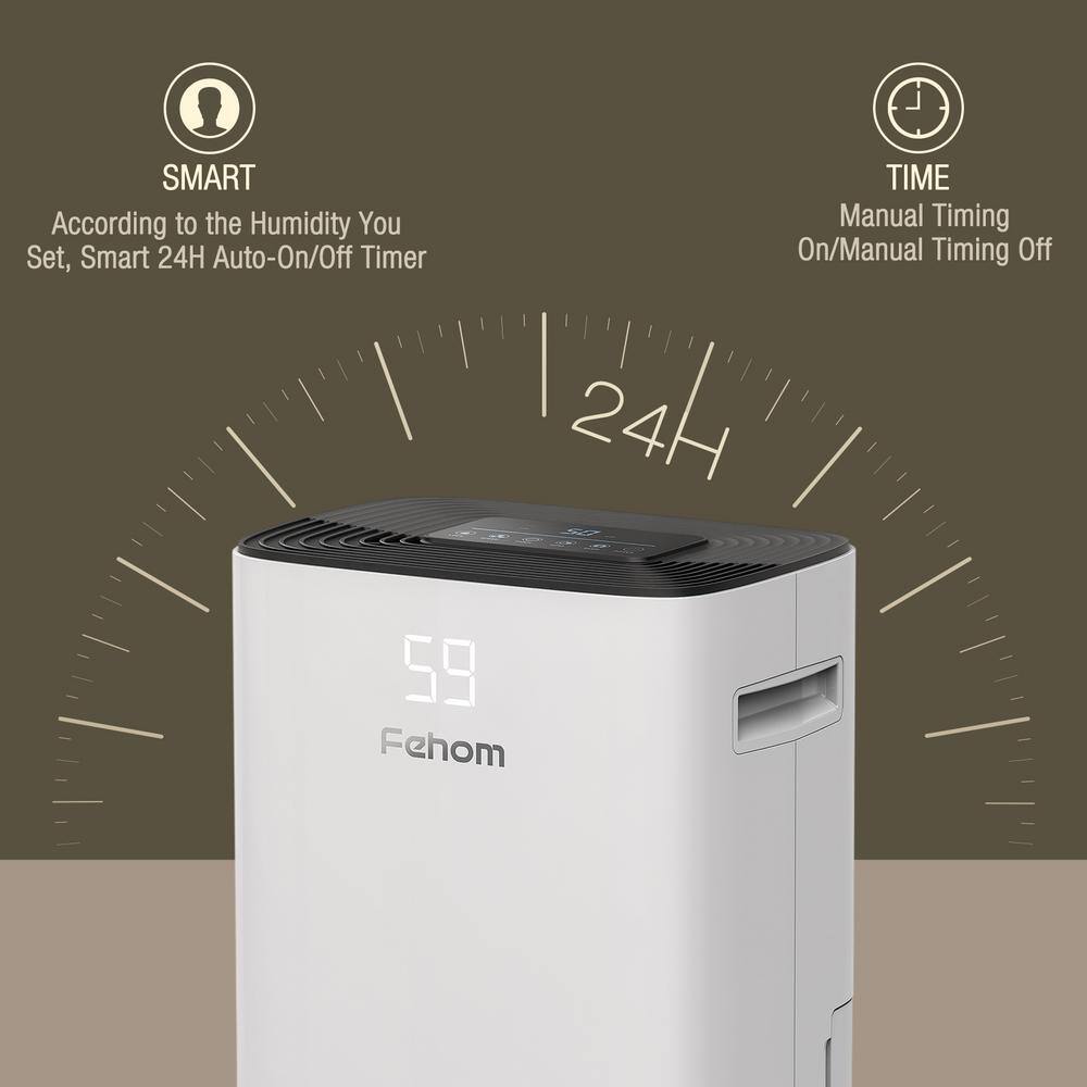 Fehom 50-Pint Dehumidifier With Bucket and Drain for 4500 sq. ft. Bedrooms Basements Bathrooms and Laundry Rooms. White HDCX-PD08F-1