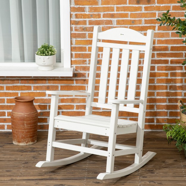 Outsunny Outdoor Rocking Chair Traditional Slatted Porch Rocker With Armrests Fade resistant Waterproof Hdpe For Indoor amp Outdoor White