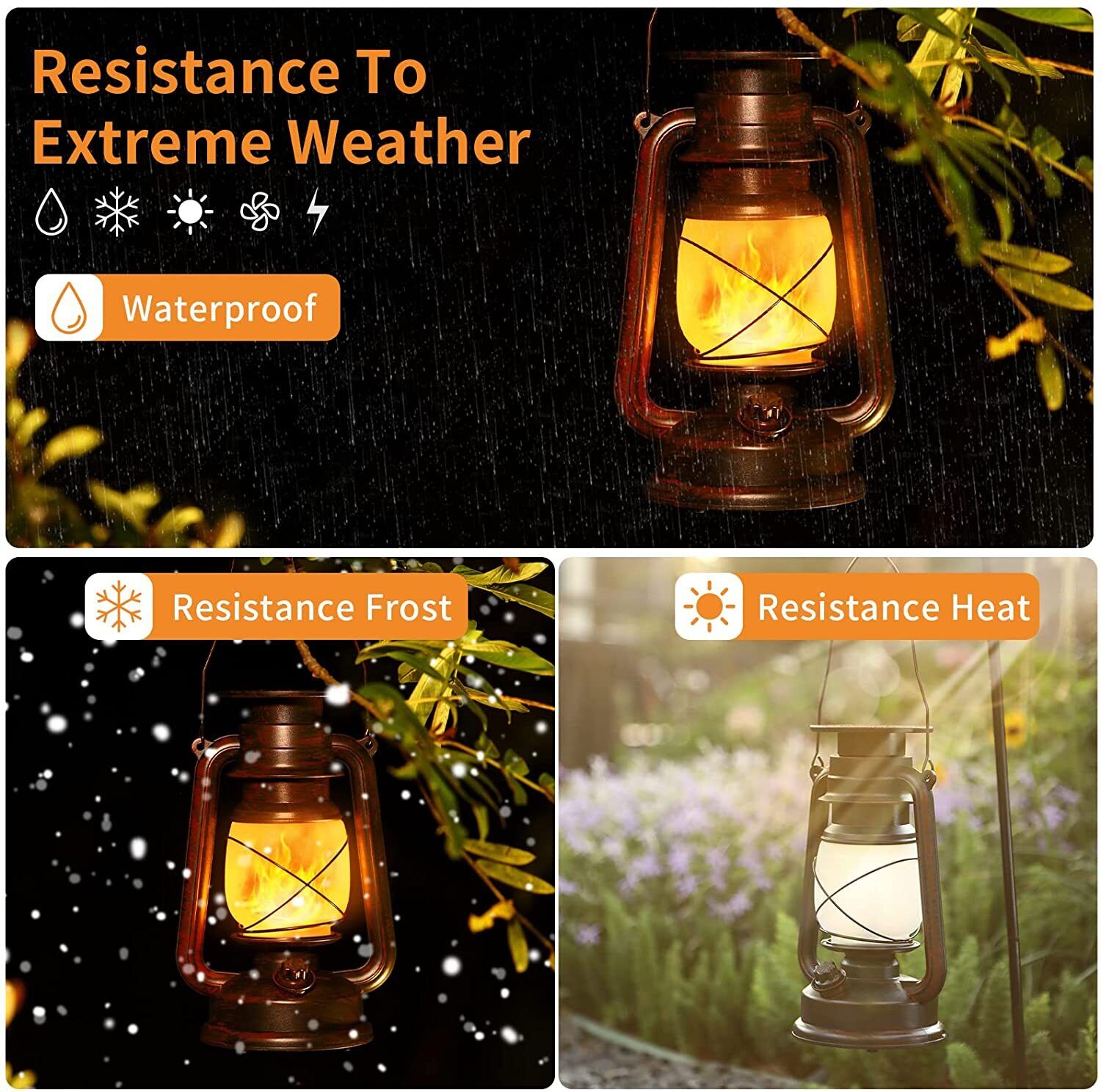 2 Pack Rustic Solar Flicker Flame Lantern Hanging Lights Outdoor Lamp Waterproof