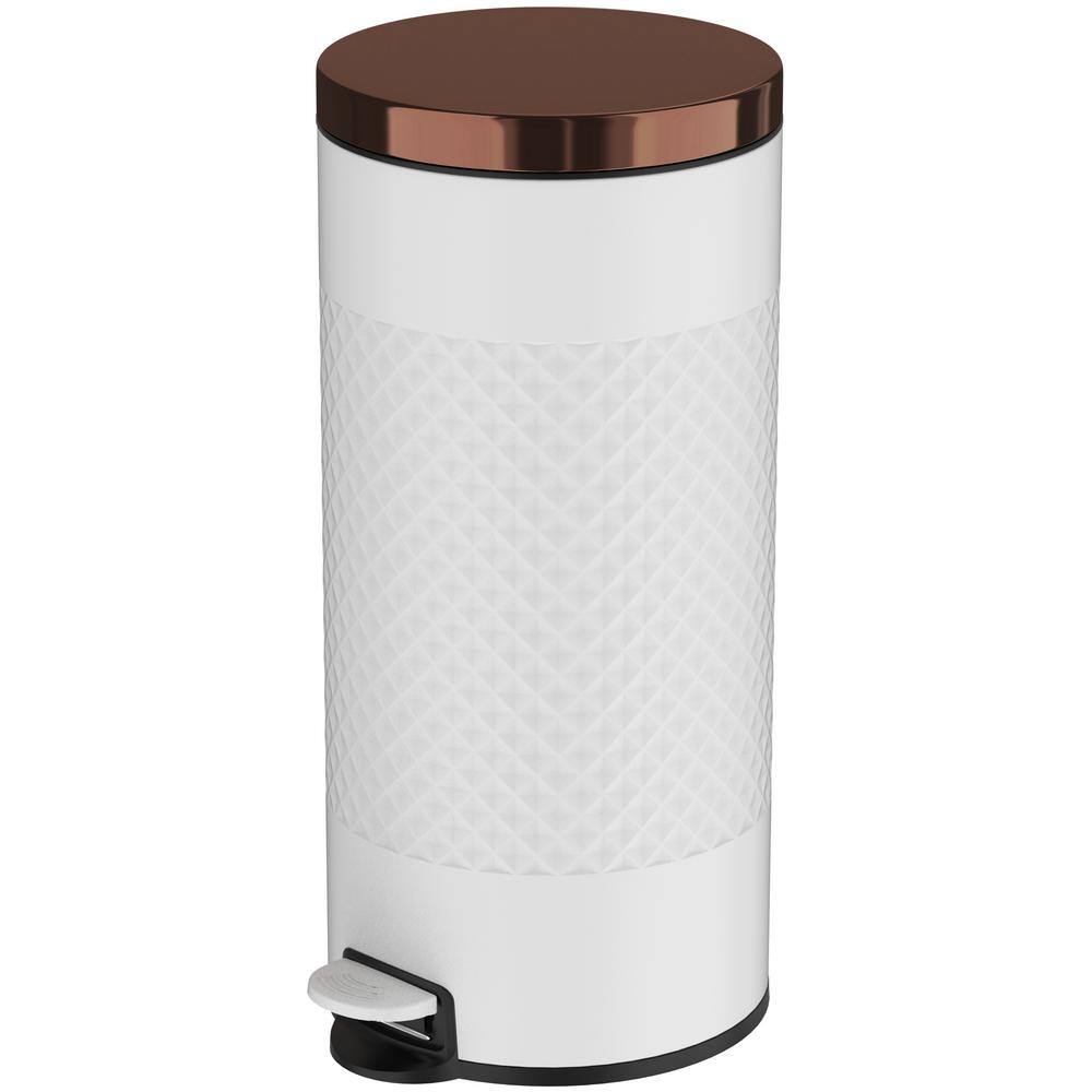 Innovaze 8 Gal.30 l White Metal Round Shape Step-on Trash Can with Diamond body design for Kitchen MGCS-AP2101