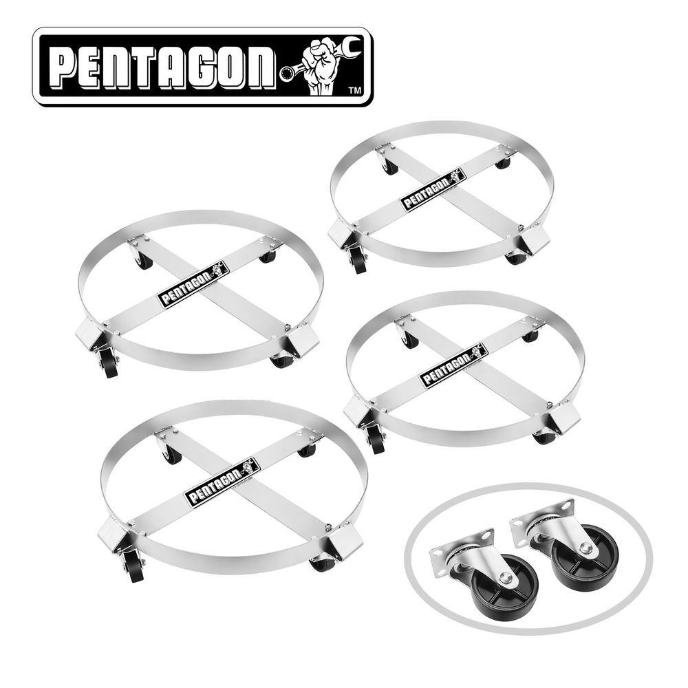 Pentagon Tool 55 Gal. Metal Wheeled Heavy Duty Drum Dolly (4-Pack) 573795BZZ