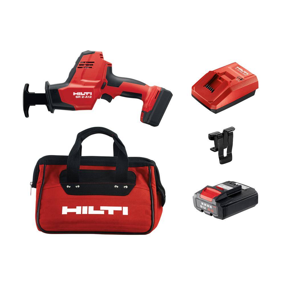 Hilti SR 2-A12 12-Volt Cordless Brushless Reciprocating Saw Kitwith 2 B124.0 Li-Ion Batteries Charger Belt Clip  Bag 3603987