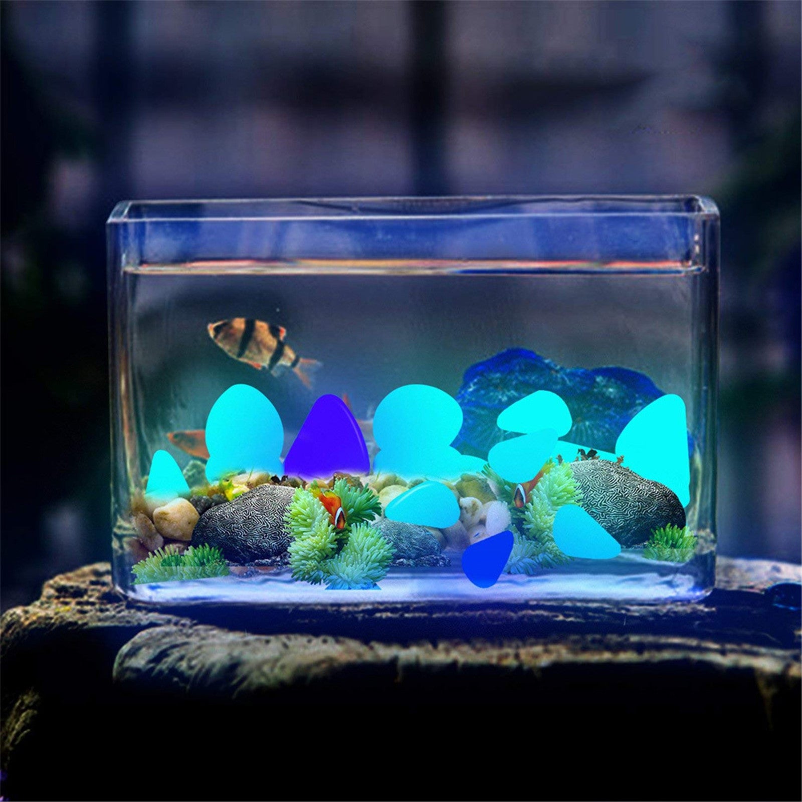 100pcs Glow in The Dark Fish Tank Aquarium Pebbles，Rocks， Glowing Gravel Luminous Stones for Aquarium Succulent Garden Gift Decoration(Blue)