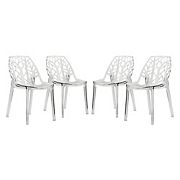 LeisureMod Cornelia Modern Spring Cut-Out Tree Design Stackable Dining Chair， Set of 4 - Transparent Black