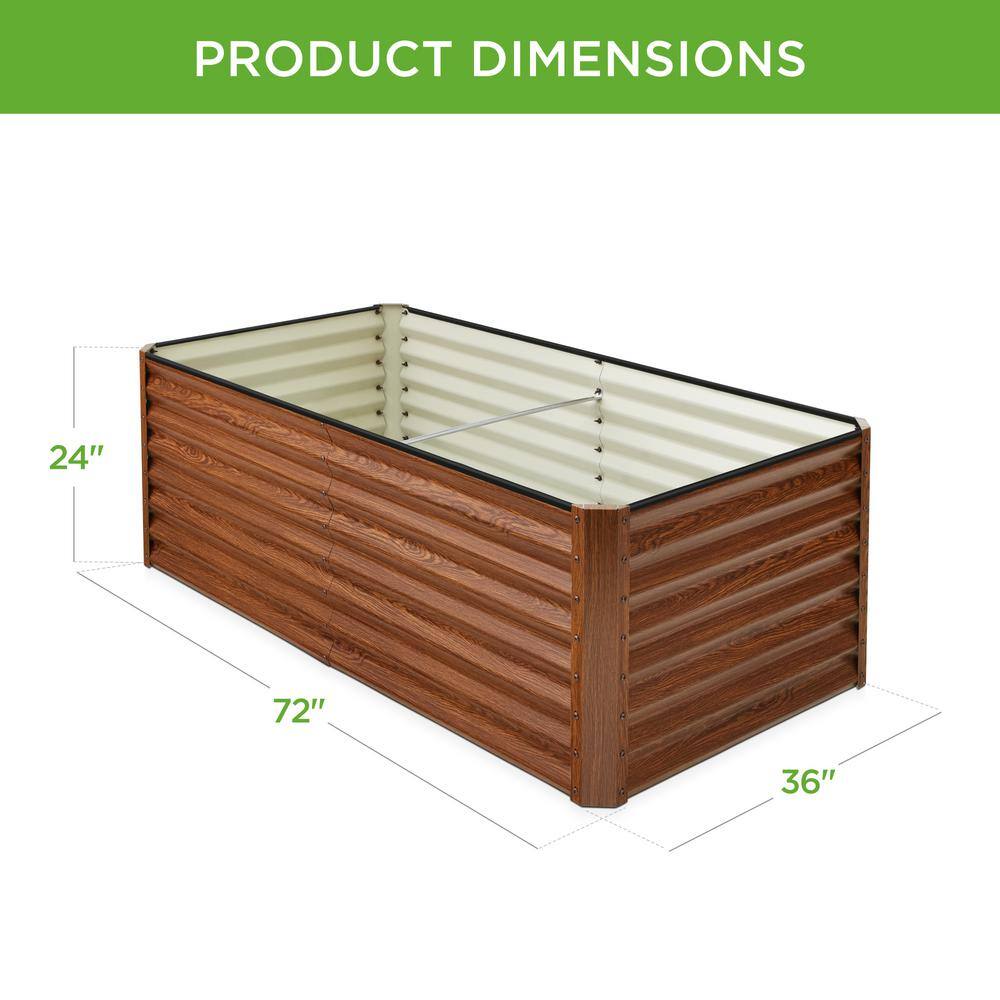 Best Choice Products 6 ft. x 3 ft. x 2 ft. Wood Grain Outdoor Steel Raised Garden Bed Planter Box for Vegetables Flowers Herbs SKY6616