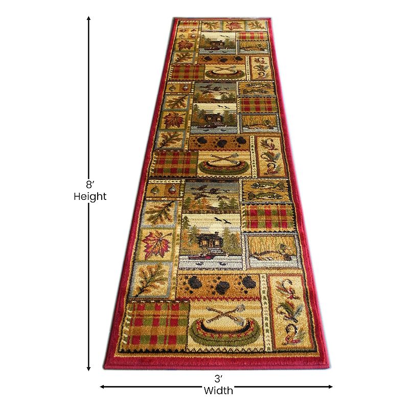 Masada Rugs Masada Beige 2x7 Area Rug with Multicolor Wildlife And Cabin Scene