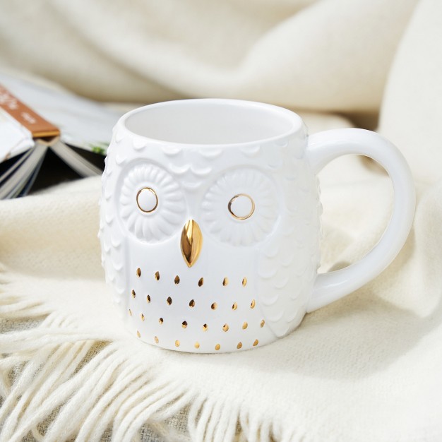 Pinky Up Olivia Owl Mug 3d White Ceramic With Gold Details Holds 16 Oz Coffee amp Tea Accessories