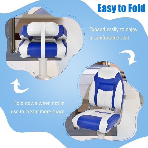 Costway High Back Folding Boat Seats W Blue White Sponge Cushion amp Flexible Hinges