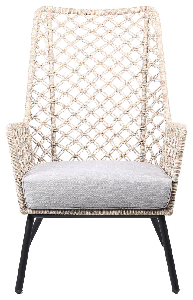 Benzara BM245726 Indoor Outdoor Lounge Chair Intricate Woven Lattice Back  Beige   Beach Style   Outdoor Lounge Chairs   by Uber Bazaar  Houzz