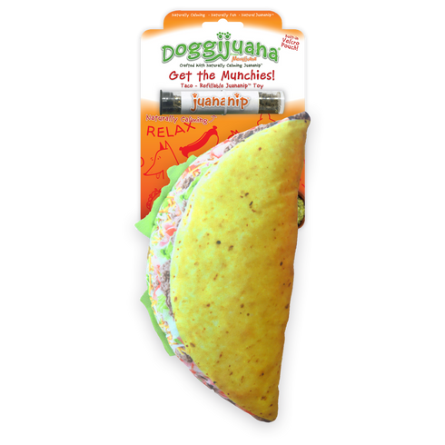 Doggijuana Get The Munchies! Taco Dog Toy with Refillable Juananip