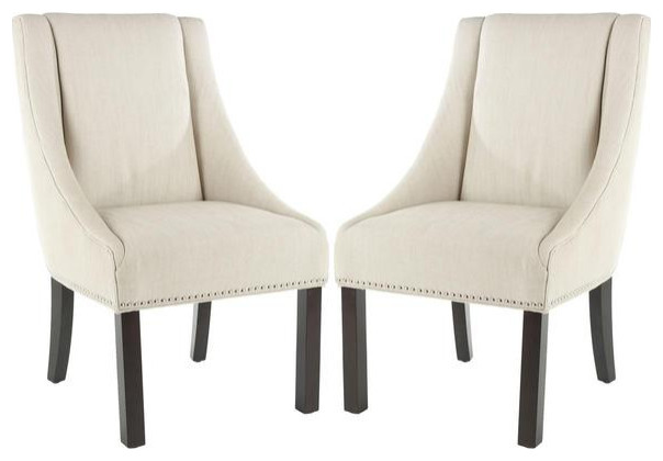 Paulin 20  x27 x27h Sloping Arm Dining Chair Set of 2 Silver Nail Heads Beige / Espress   Transitional   Dining Chairs   by Virgil Stanis Design  Houzz