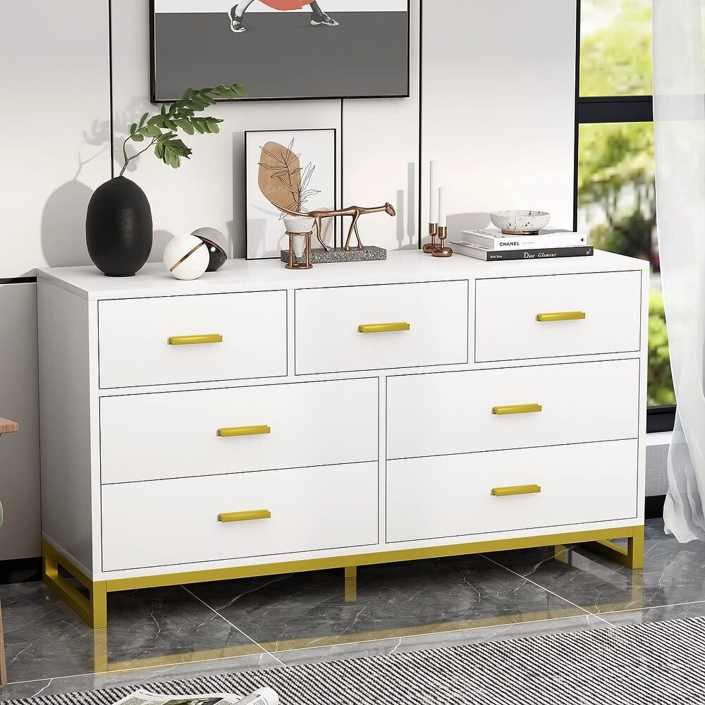 PAKASEPT White Dresser for Bedroom  7 Drawer Dresser