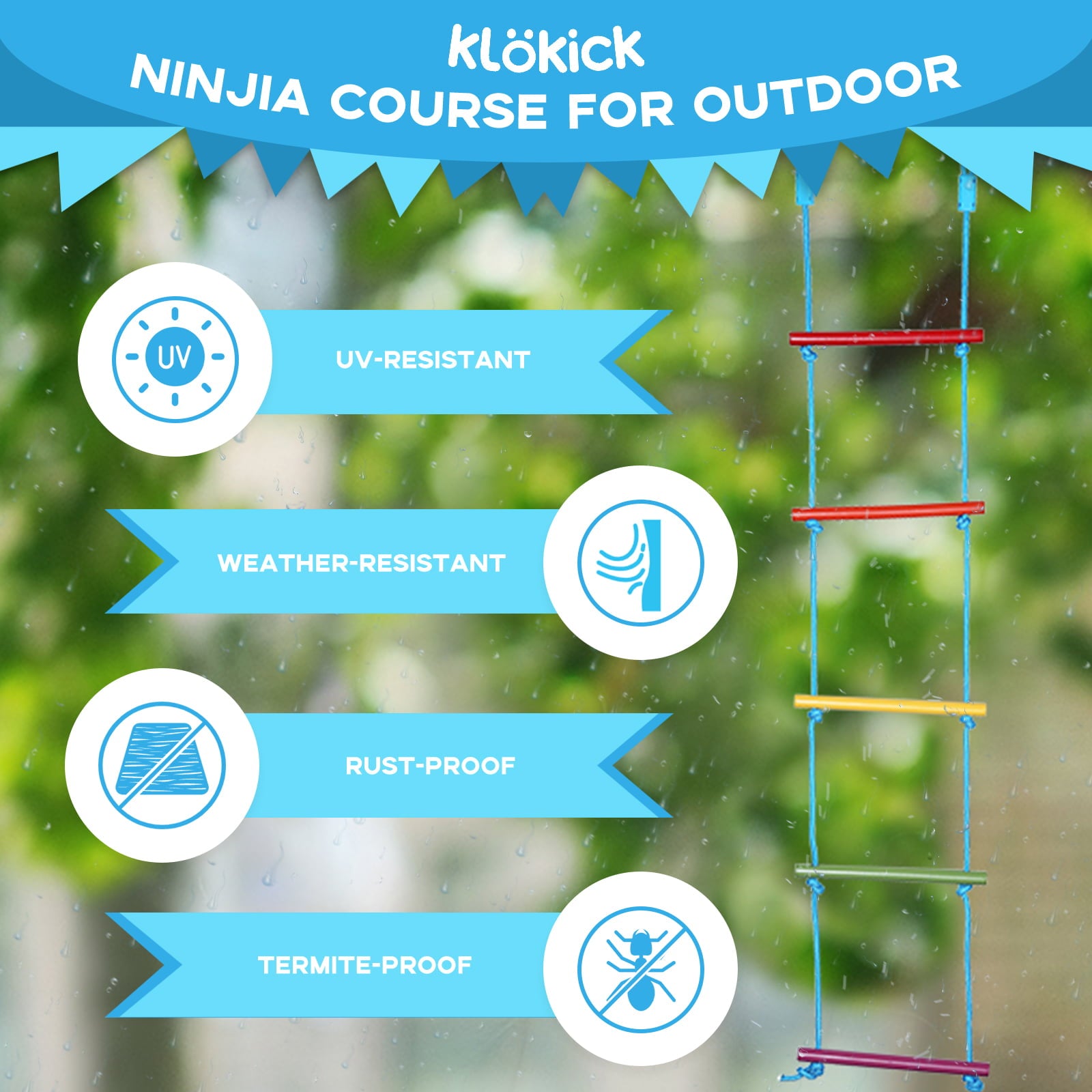 Jugader 50ft Ninja Warrior Hanging Obstacle Course Slackline Monkey Bars with Saucer Tree Swing Seat