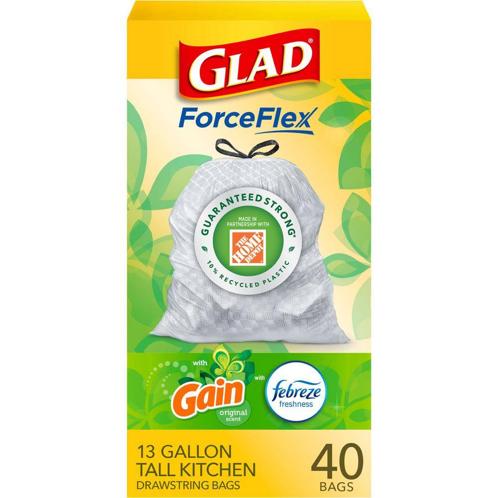 Glad Force Flex 13 Gal. Drawstring Trash Bags Original Scent with Gain Original Scent (40-Count) 1258722442