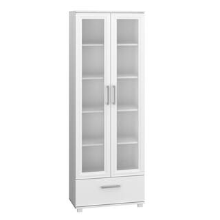 Manhattan Comfort Serra 71.85 in. White Faux Wood 5-shelf Standard Bookcase with Glass Door 75AMC6