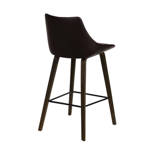 26 Inch Leatherette Diamond Tufted Wood Leg Barstool， Brown