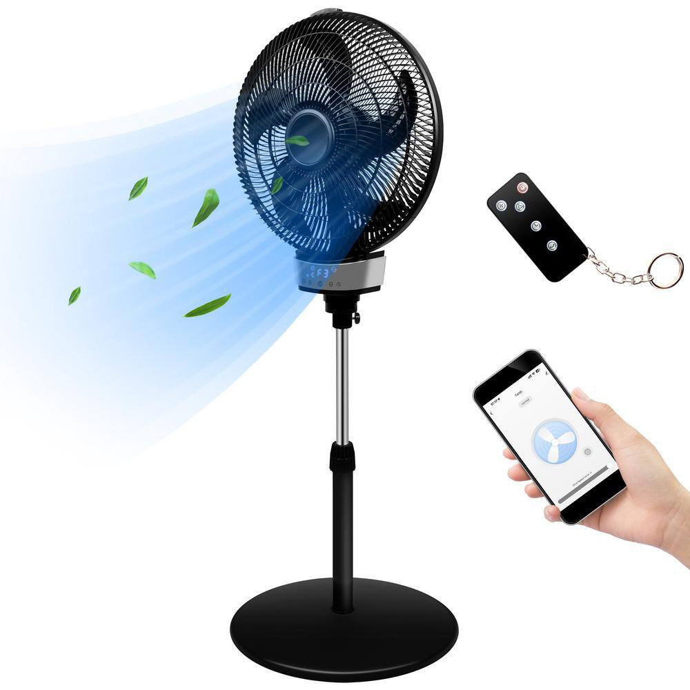 Cesicia Multi-functional 16 in. 3 Speeds Pedistal Fan in Black Height Adjustable with Timer Cesicia-36