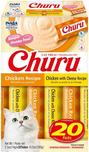 Inaba Churu Chicken Variety Pack Grain-Free Lickable Cat Treats， 0.5-oz tube， 20 count