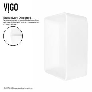 VIGO Marigold Modern White Matte Stone 18 in. L x 14 in. W x 5 in. H Rectangular Vessel Bathroom Sink VG04003