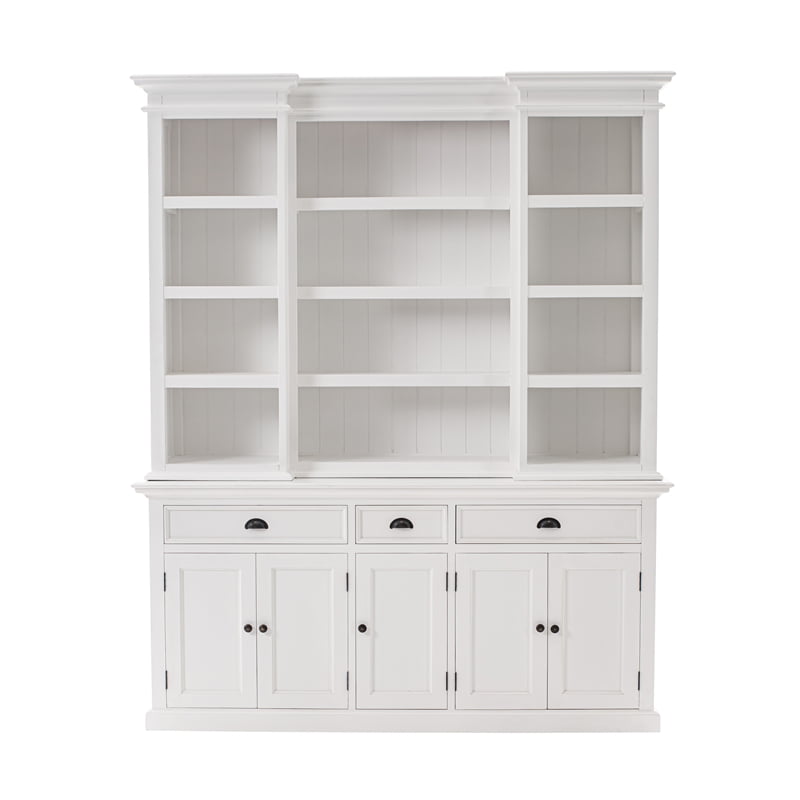 Bowery Hill Mahogany Wood Kitchen Hutch Cabinet with 5 Doors 3 Drawers in White