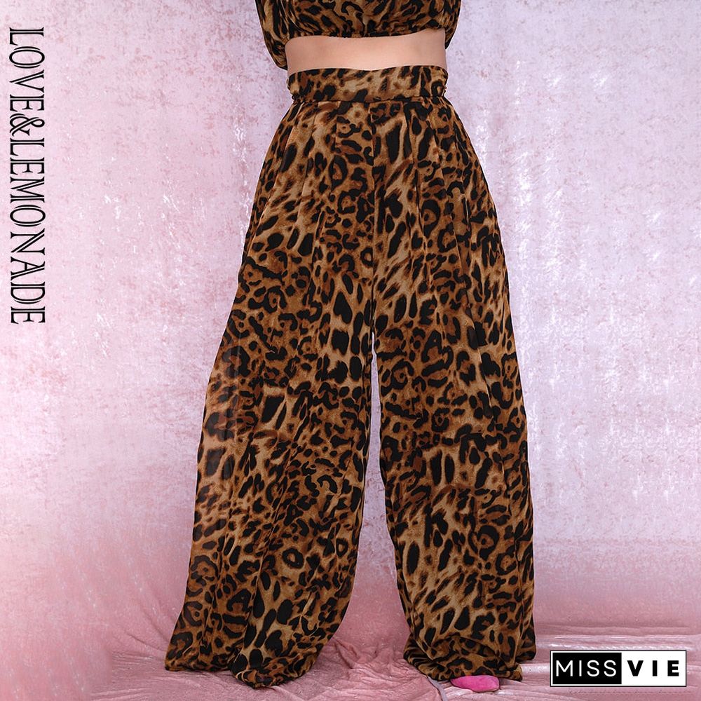 Plus Size Mid-Rise Leopard Chiffon Wide Leg Pants LM81498PLUS