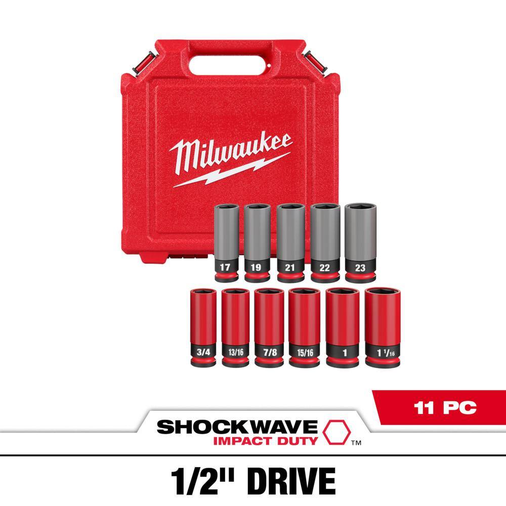 MW SHOCKWAVE Impact-Duty 12 in. Drive Deep SAE  Metric Lug Nut Impact Socket Set (11-Piece) 49-66-7833