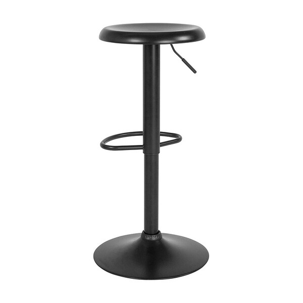 Offex Adjustable Height Retro Round Metal Barstool in Black Finish