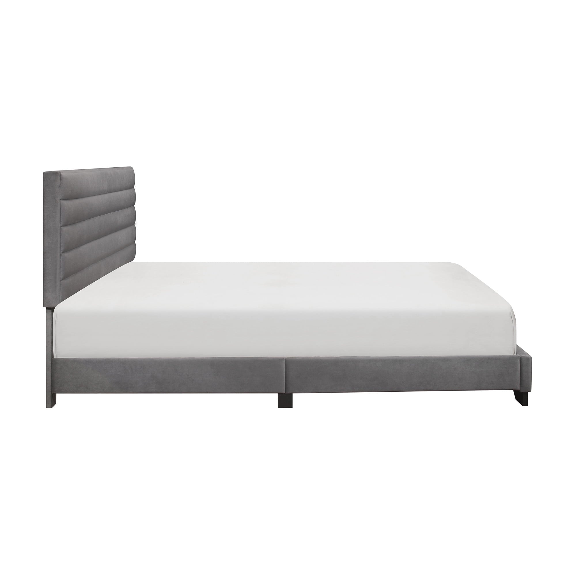 Edie Upholstered Queen Horizonal Tuft Platform Bed, Charcoal